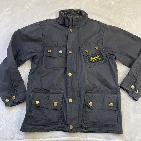Barbour International Original Waxed Jacket Unisex Kids Size Small (6-7) Black - Picture 11 of 15
